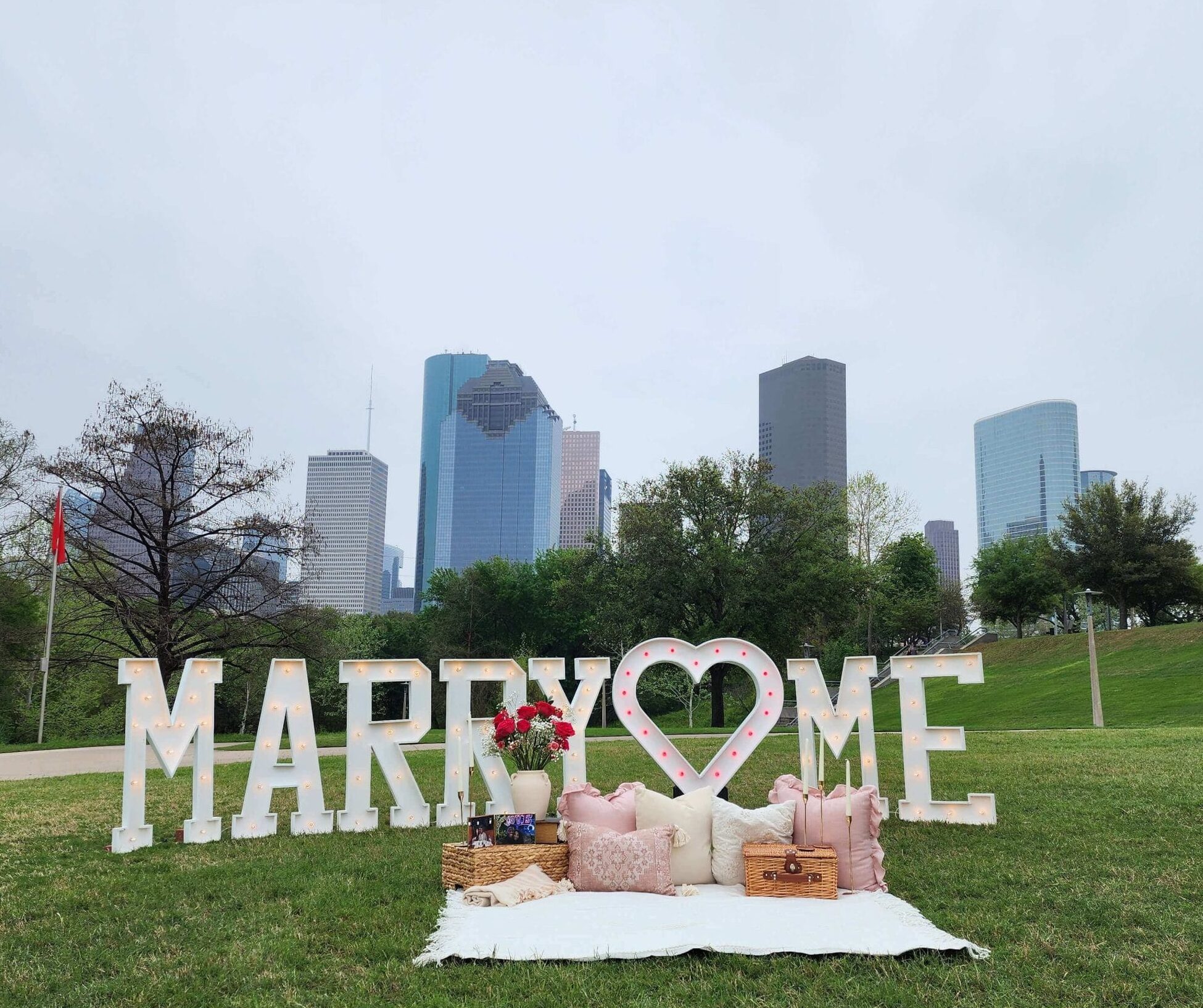 Marry Me marquee letters for proposal
